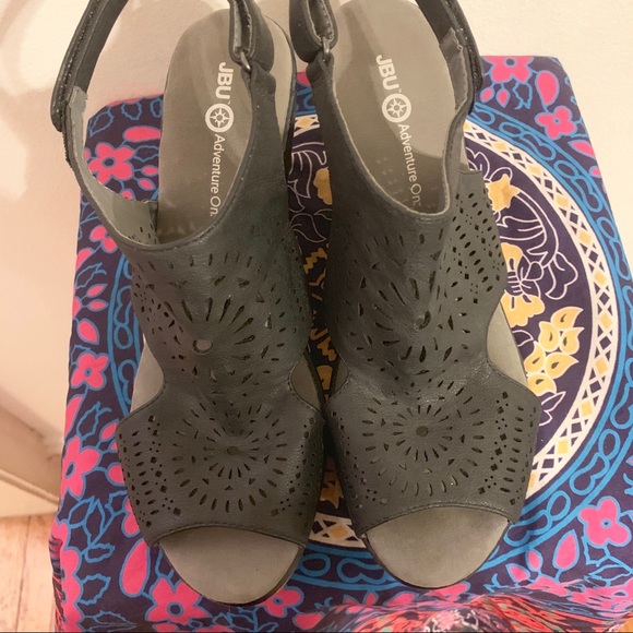 JBU platform black leather wedge sandals 9.5 - Picture 4 of 5